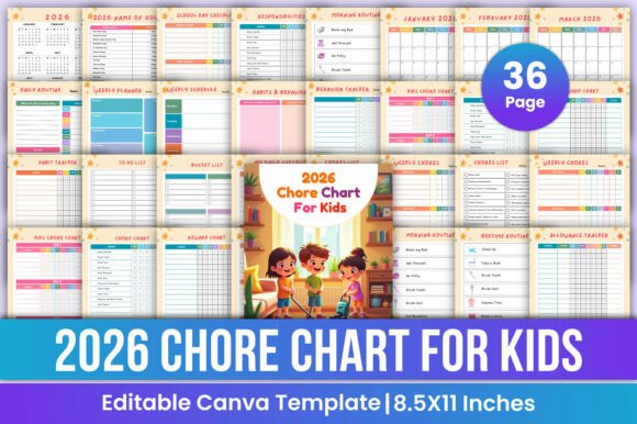 2026 Chore Chart for Kids Canva Template